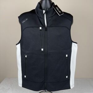 RLX Ralph Lauren Mens Golf Vest Black White Full Zip Mock Neck Large New $138